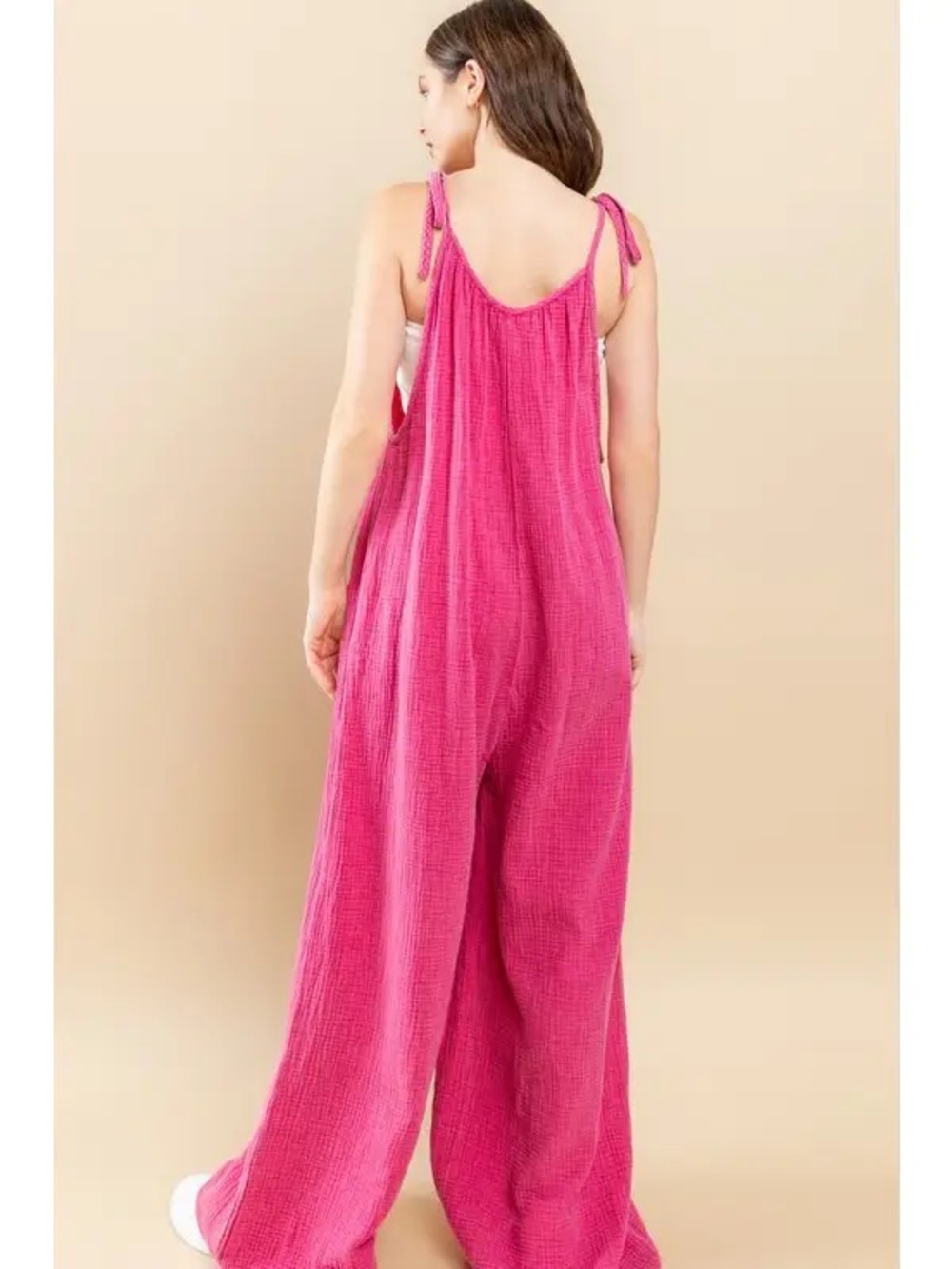 Oddi Women's Hot Pink Gauze Wide-Leg Jumpsuit — NWT - Picture 3 of 3